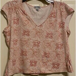 Vintage l.e.i T-Shirt Womens Pink Cotton V-neck Paisley L.E.I M/L y2k 90s 2000